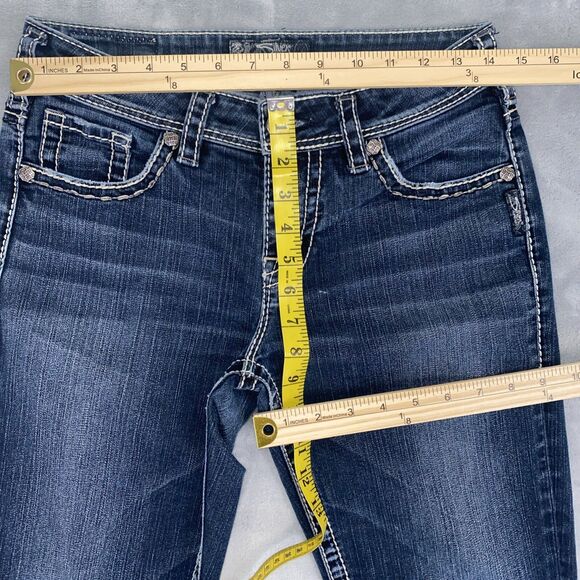 Silver Jeans Women's W28 Suki Dark Wash Thick Stitch Embroidered Straight Leg - Picture 6 of 9